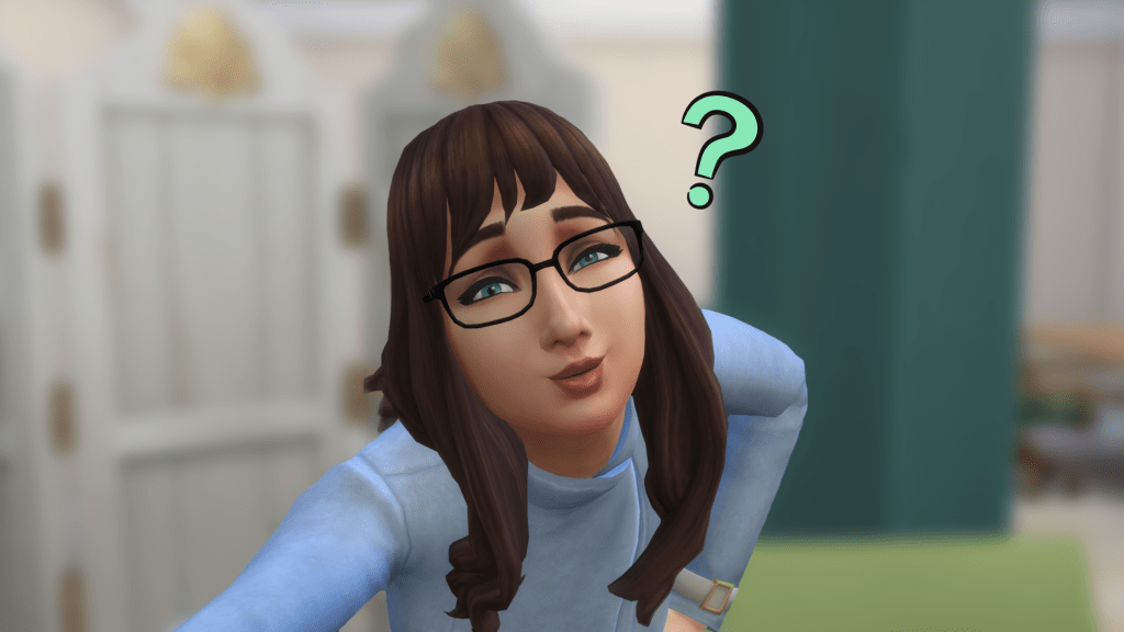 Sim game character looking confused