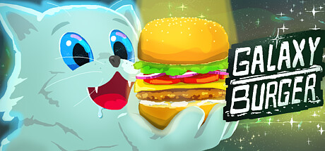 Galaxy Burger logo next to drawn cat holding a burger