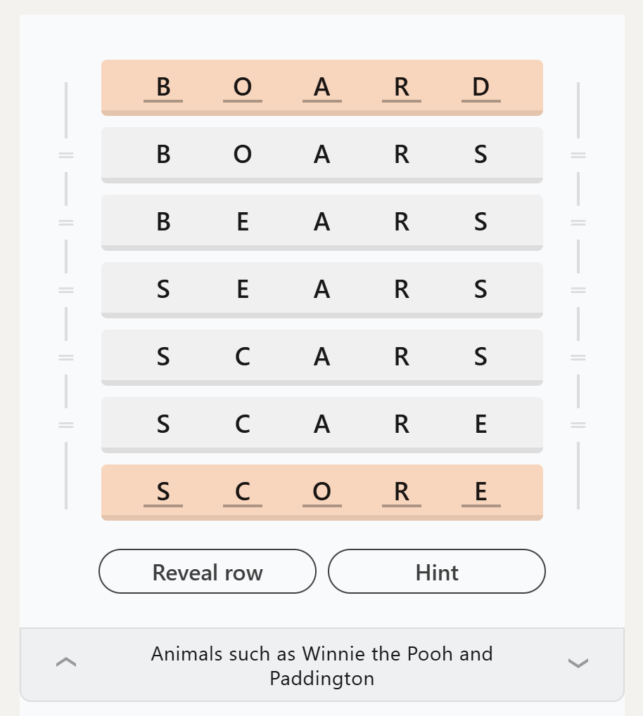Screenshot of a game of Crossclimb