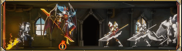 Animated GIF of combat gameplay in Monster Train 2.