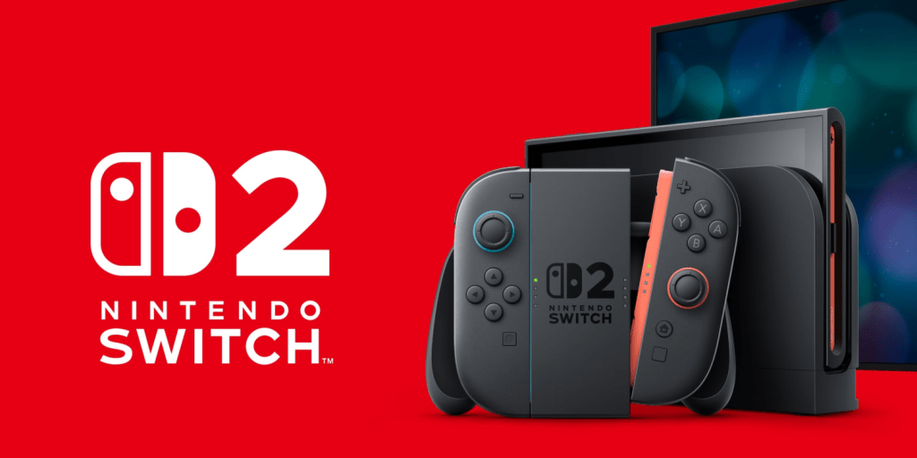 A showcase image of the Nintendo Switch 2 showcasing the console, its port and a title for the console.